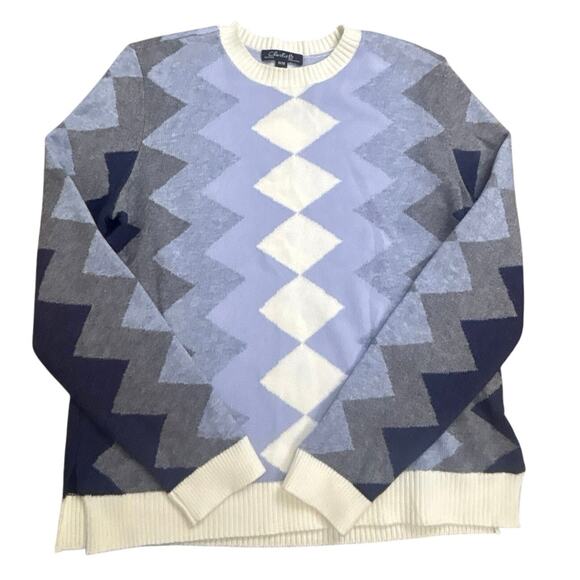Charlie B Women’s M Geometric Zigzag Knit Sweater Long Sleeve Blue Gray White - Picture 1 of 6